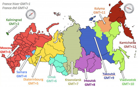 Carte des fuseaux horaires russes (mise à jour 2014)